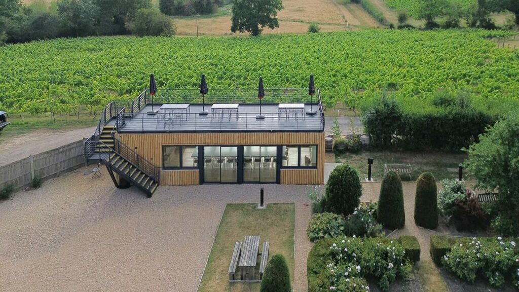 Shipping Container Wine Tasting Room - drone shot 2